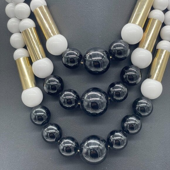 Charming Charlie White Black Ball Bead Multi-Strand Statement Necklace 19 to 21 - Picture 2 of 4